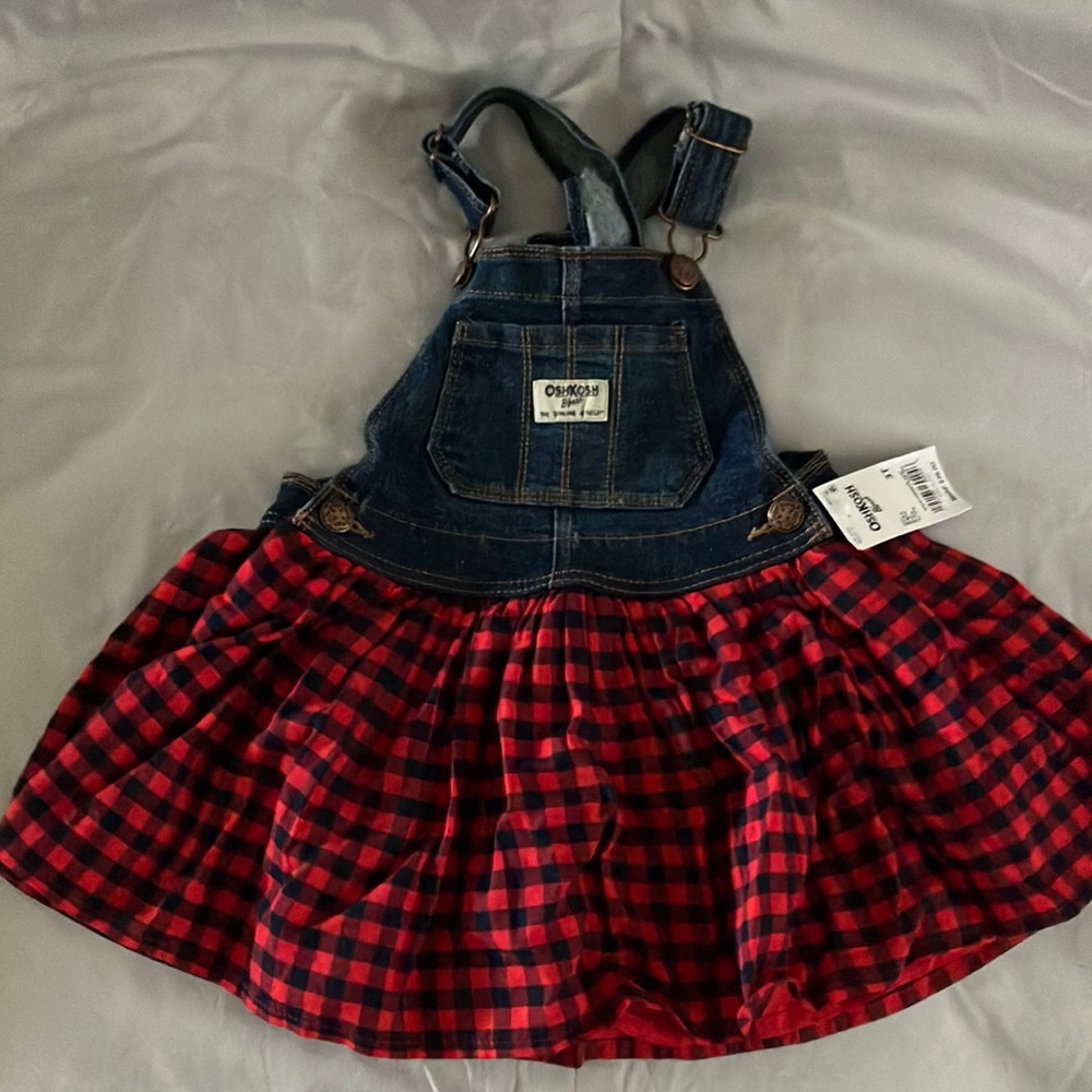 NEW Oshkosh B’gosh jumper - denim top with red plaid bottom
